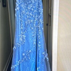 Elegant Blue Floral Gown